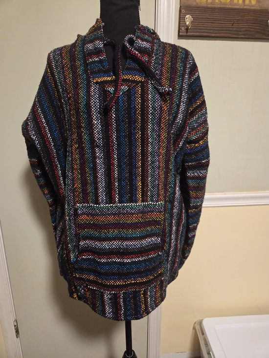 artesanias mexicanas Jackets & Blazers - Multicolor Striped Hooded Baja-Style Teddy Jacket